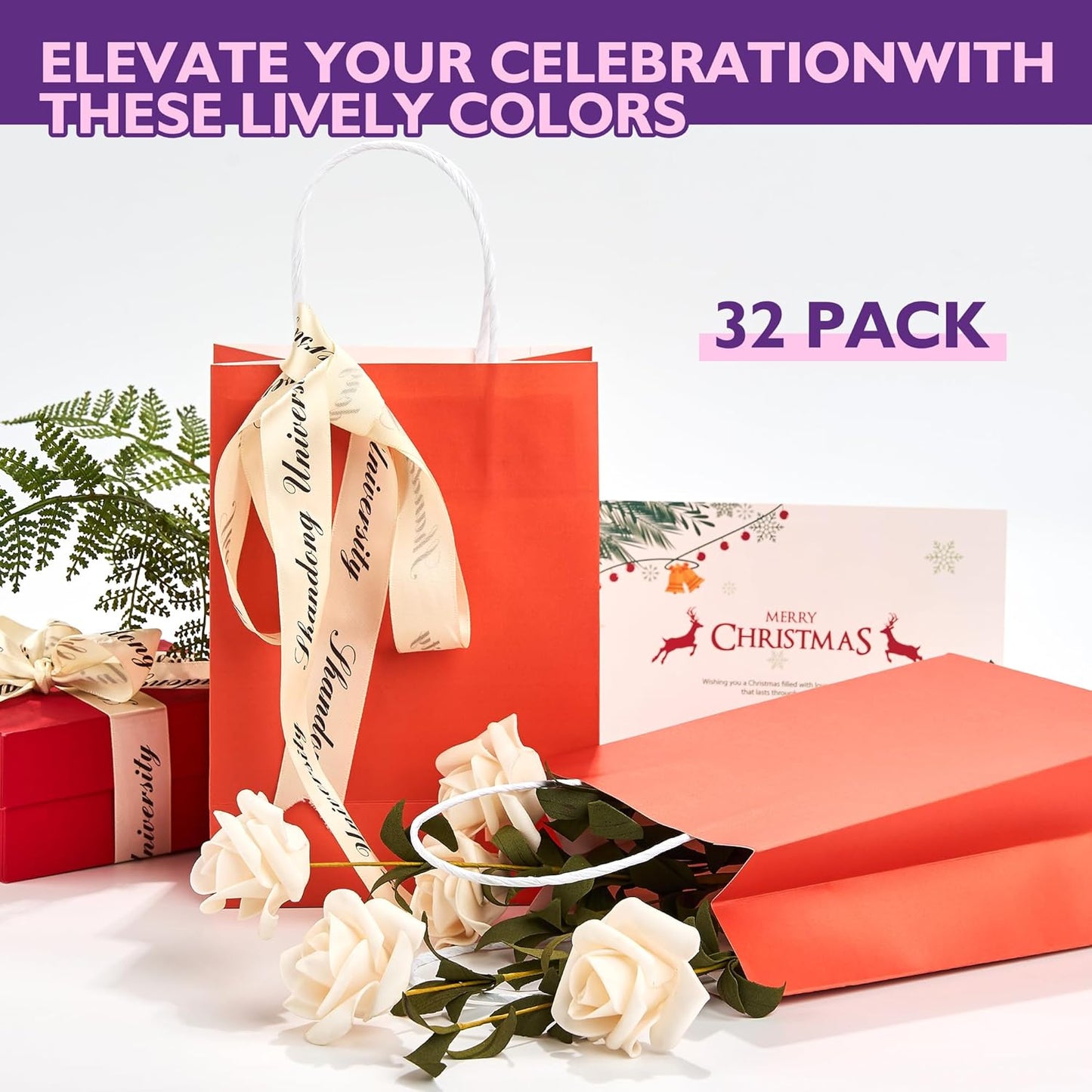 32 Pack Paper Gift Bags with Handles, 5.8"×3.2"×8.25" Party Favor Bags, Gift Bags, Small Gift Bags with Handles, Party Bags, Small Goodie Bags Bulk for Birthday, Crafts, Wedding, Party Supplies (8 Colors)