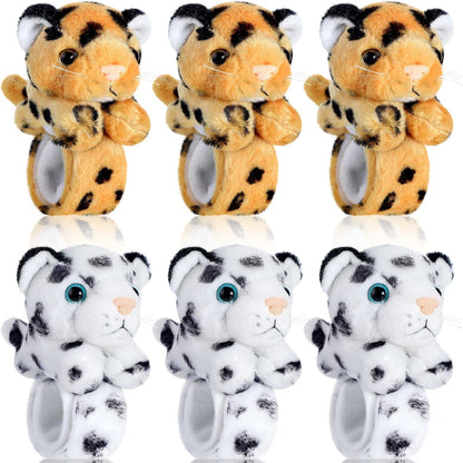 Sosation 6 Pcs Plush Slap Bracelets for Kids, Soft Tiger and Leopard Stuffed Animal Wristband, Jungle Safari Theme Party Favors for Birthday, Classroom Prizes and Gift Bag Filler(Leopard Style)