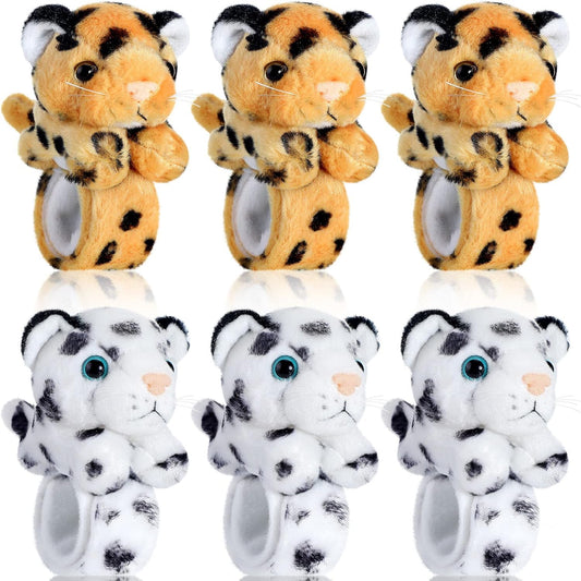 Sosation 6 Pcs Plush Slap Bracelets for Kids, Soft Tiger and Leopard Stuffed Animal Wristband, Jungle Safari Theme Party Favors for Birthday, Classroom Prizes and Gift Bag Filler(Leopard Style)