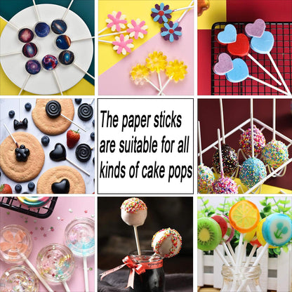 300PCS Lollipop Cake Pop Treat Bag Set Including 100pcs Parcel Bags, Papery Treat Sticks, Gold Metallic Twist Ties for Making Candies, Chocolates and Cookies
