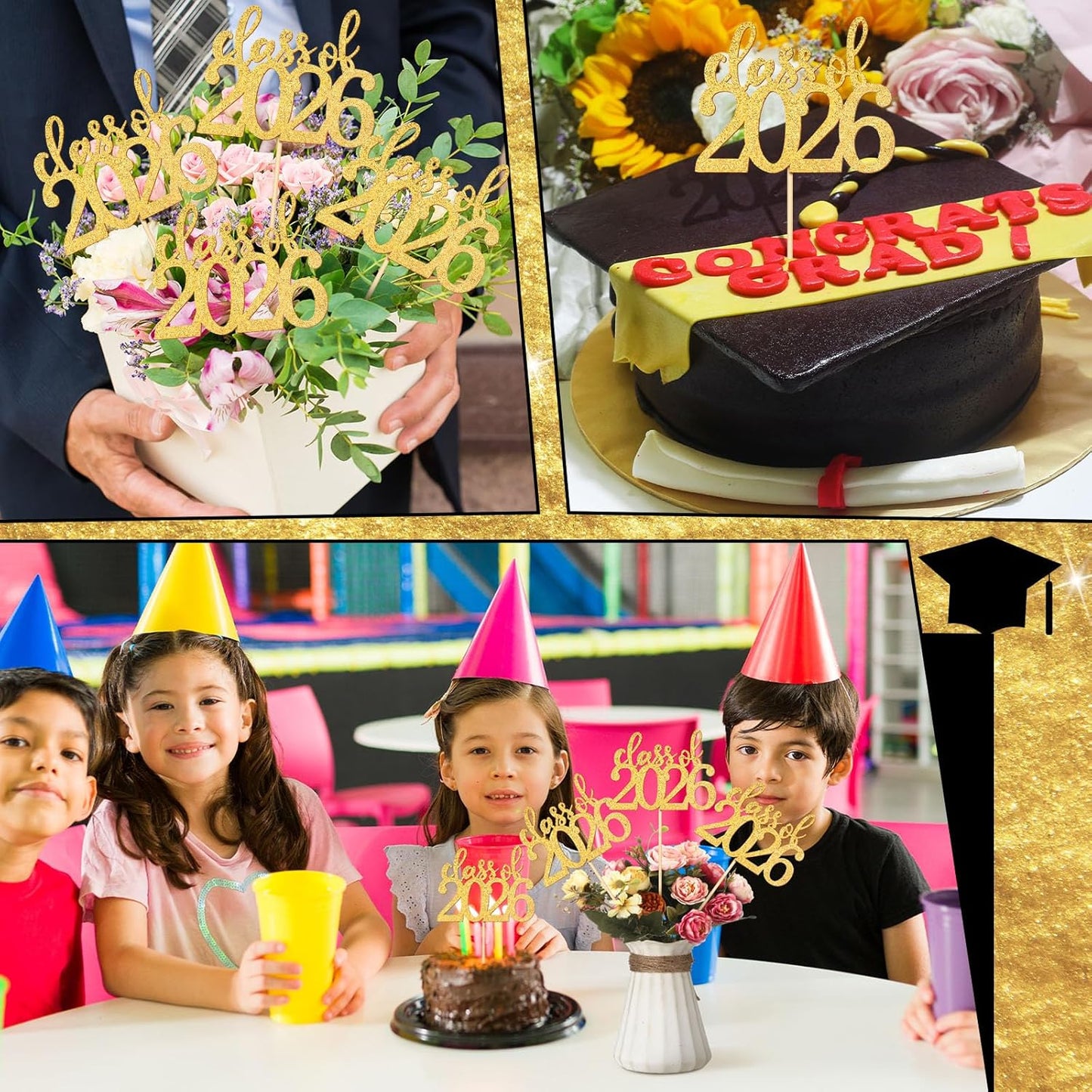 Amyhill 24 Pcs 2026 Graduation Decorations Class of 2026 Graduation Centerpiece Sticks Glitter Double Sided for Table Grad Party Decorations for Vase Table Toppers Supplies(Black)