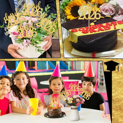 Amyhill 24 Pcs 2026 Graduation Decorations Class of 2026 Graduation Centerpiece Sticks Glitter Double Sided for Table Grad Party Decorations for Vase Table Toppers Supplies(Black)