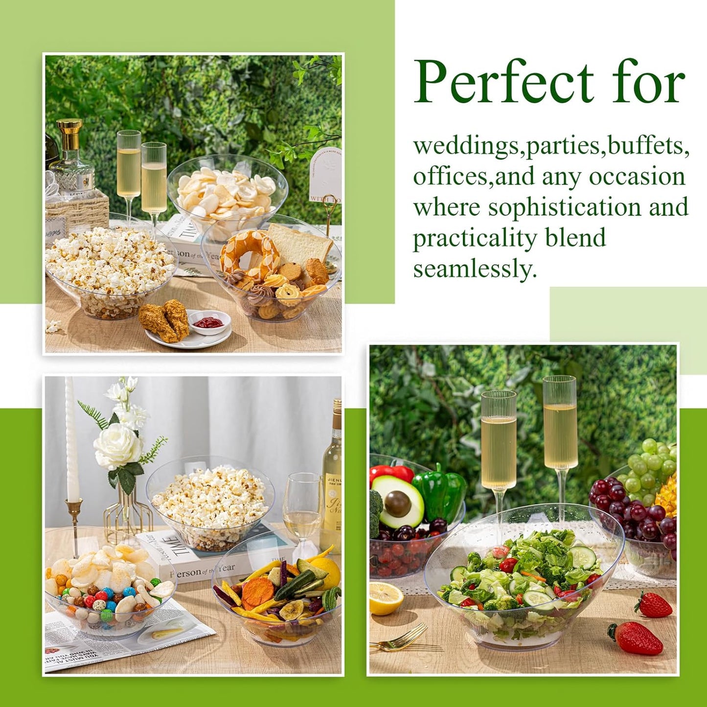 Liacere 54 OZ Clear Plastic Serving Bowls - 16PCS Angled Serving Bowls - Disposable Bowl for Candy Chip - Party Table Salad and Fruit，Can be Used Weddings and Gatherings＆ New Year