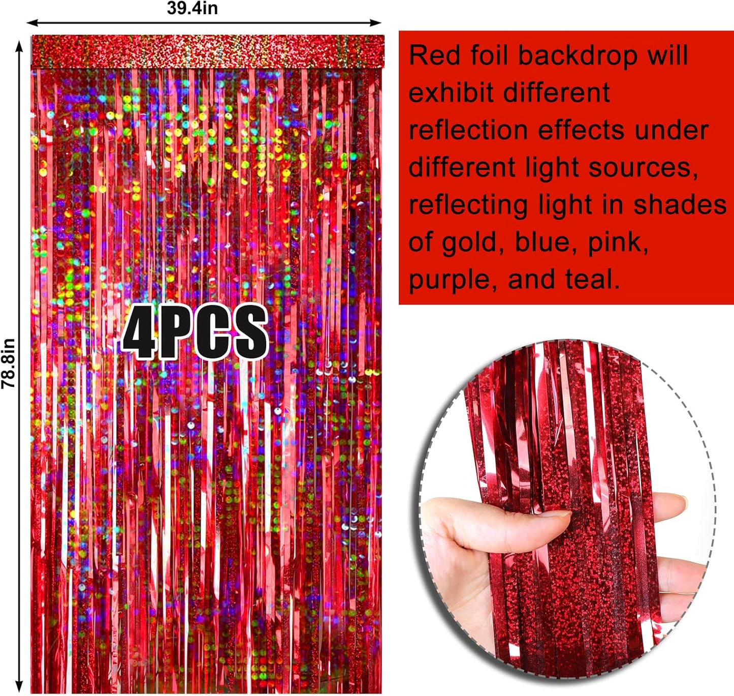 4 Packs Silver Foil Fringe Curtain, Silver Glitter Metallic Tinsel Backdrop for Birthday, Wedding, Baby Shower, Bachelorette, 70s 80s 90s Theme Disco Party, Iridescent Party Decorations Supplies