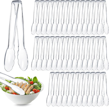 Tessco for you 25 Pcs Plastic Tongs for Serving Bulk, 9 Inch Plastic Disposable Serving Tongs, Heavy Duty Salad Tong for Kitchen, Buffet, BBQ, Events & Catering (White)