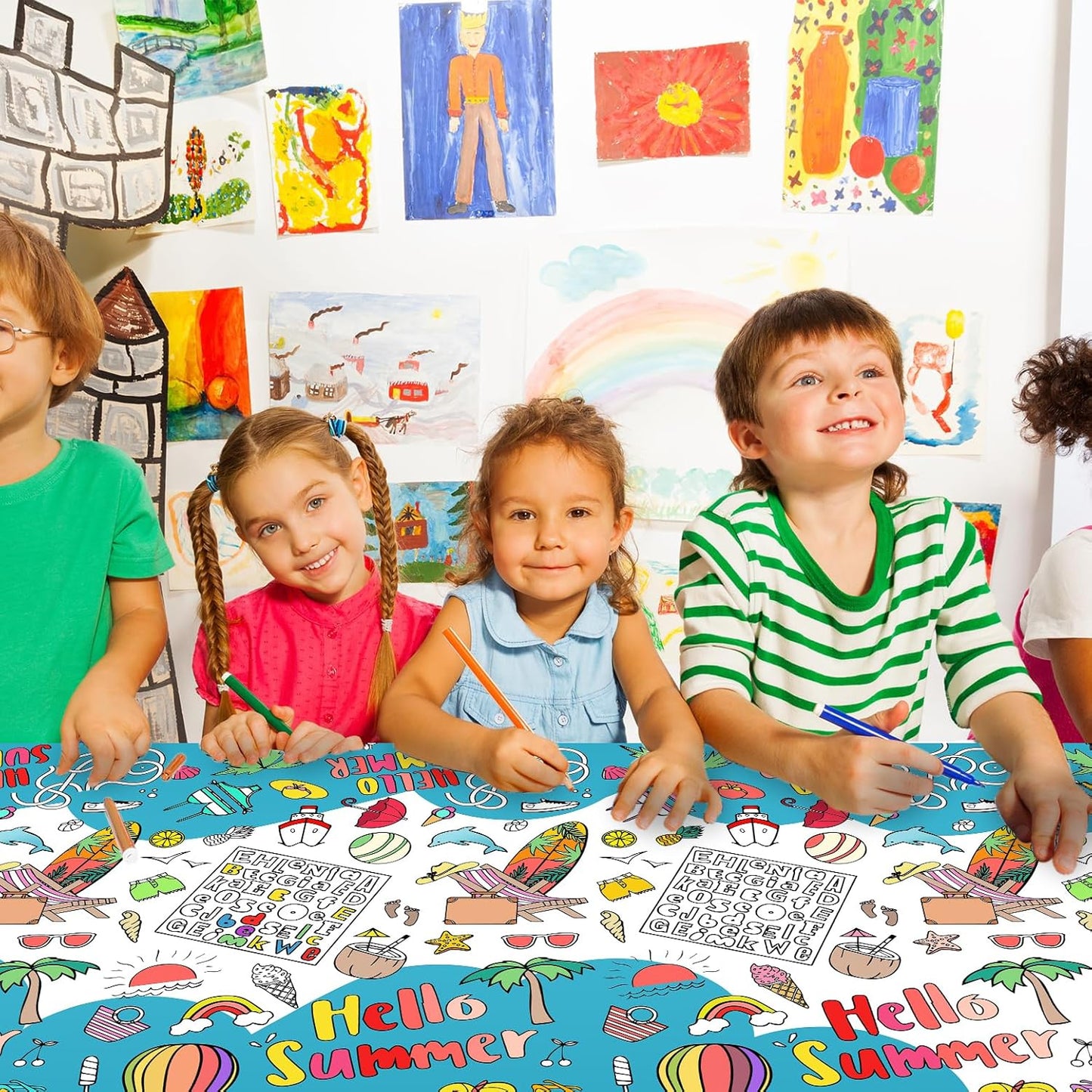 Giant Construction Party Coloring Tablecloth for Kids - Huge Construction Theme Table Cover Large Dump Truck Vehicle Painting Poster for Children Birthday Party Supplies 54x108 Inch