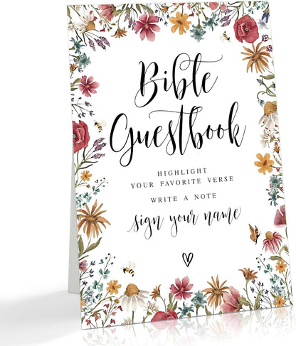 Wild Flower Audio Guest Book Sign, Baby in Bloom Love is in Bloom Decorations, Bridal Shower Baby Shower Wedding Signs for Reception, Floral Party Table Decor, 8 x 11 Inch