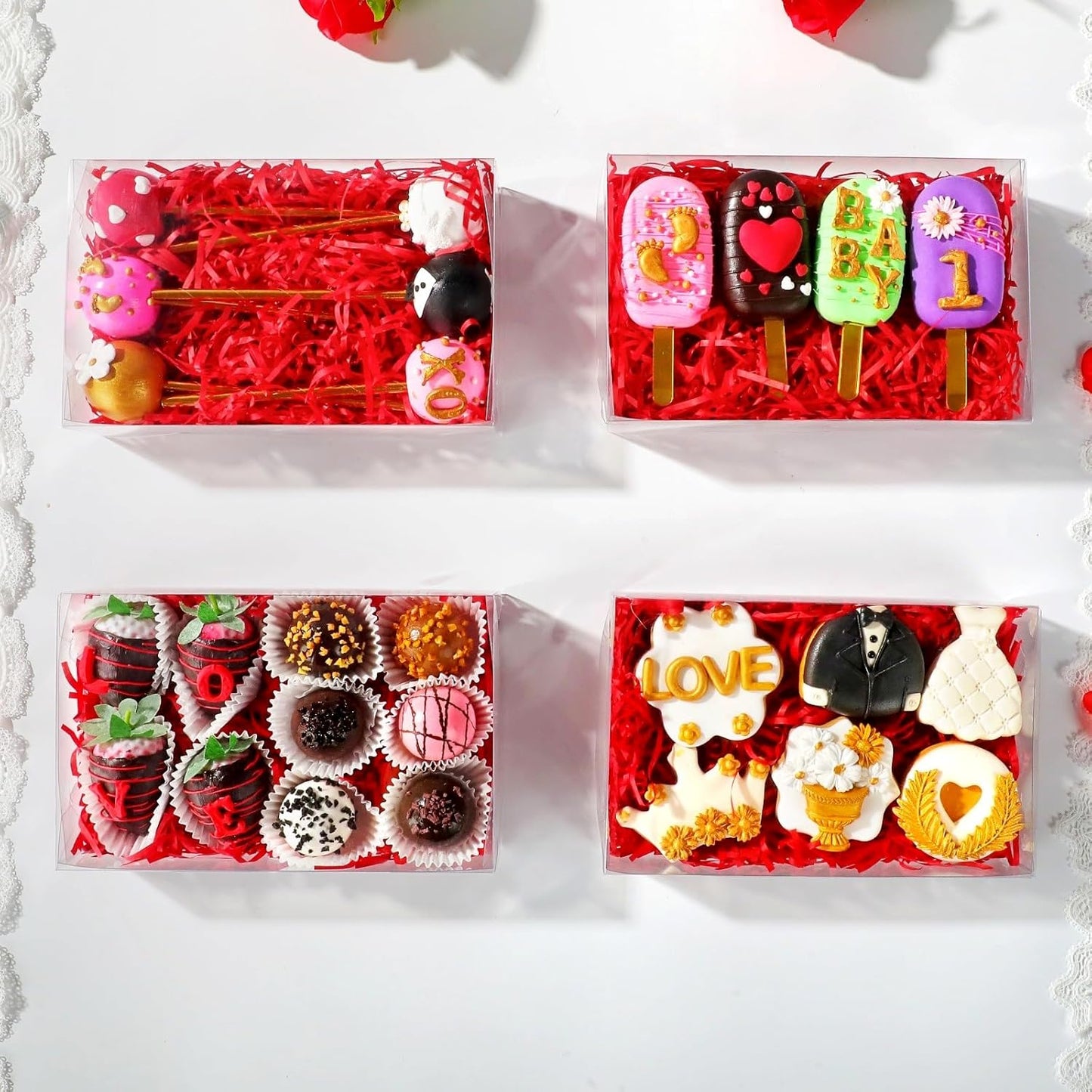 50 PCS 8x5x2 Inch Bakery Boxes with Window for Chocolate Covered Strawberries, Cookies, Cakesickle, Browines, Donut &More