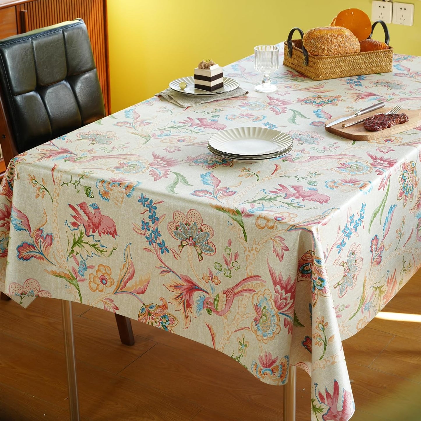 Rectangle Table Cloth,100% Waterproof Tablecloth Oil Proof Spill Proof Vinyl Table Cloth, Wipe Clean Plastic Table Cover for Dining, Camping, Indoor and Outdoor 52" x 70",Leaves