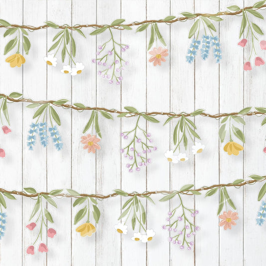 Cheerland 3pcs Flower Banner Wildflower Garland Floral for Enchanted Garden Theme Bridal Shower Wedding Birthday Baby Bloom Fairy Tale Woodland Grad in Bloom Cottagecore Mothers Day Party Decorations