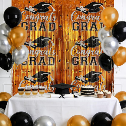 Gradution Party Suppiles Backdrop Decoration 2026, Claas of 2026 Streamer Tinsel Foil Fringe Curtains, Photo Booth Prop Backdrop, Black Grad Photo Backgrounds