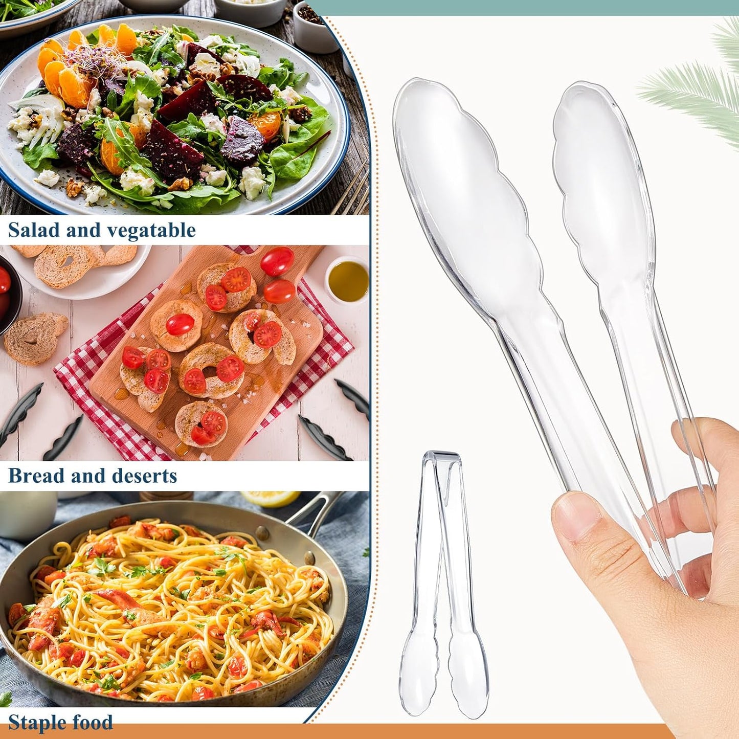Tessco for you 25 Pcs Plastic Tongs for Serving Bulk, 9 Inch Plastic Disposable Serving Tongs, Heavy Duty Salad Tong for Kitchen, Buffet, BBQ, Events & Catering (White)