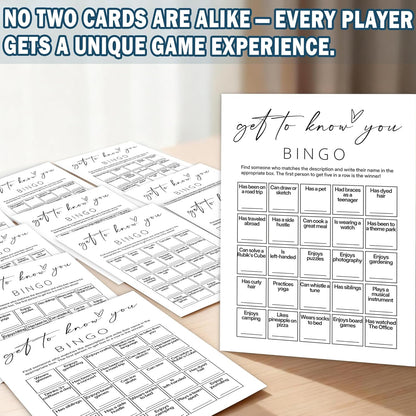 Team Building Games for Work Adults – Find Someone Who Bingo Game, 25 Unique Human Bingo Cards 5x7 Inch, Ice Breaker & Office Games for Parties, Meetings & Events - A05