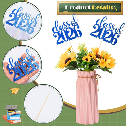 MixTeach 12 Pack Class of 2026 Graduation Centerpieces for Tables 2026 Glitter Graduation Centerpieces Sticks Graduation Party Table Topper for 2026 Graduation Table Party Decorations Supplies, Black
