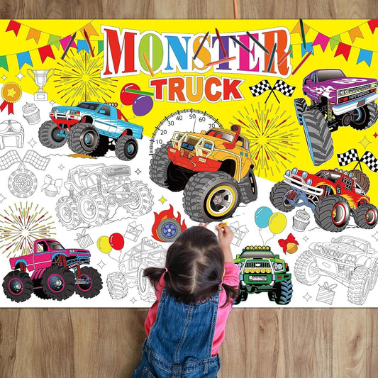 Monster Trucks Coloring Poster for Kids Giant Coloring Poster Large Monster Coloring Tablecloth Jumbo Coloring Books for Classroom Home Birthday Party Supplies Favor