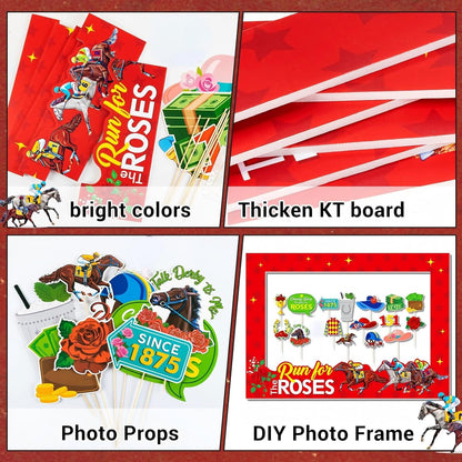 AmazingSpark Derby Decorations Photo Booth Kit Large Horse Party Photo Booth Frame (20x28'') DIY Picture Props Selfie Accessories for KY Derby Party