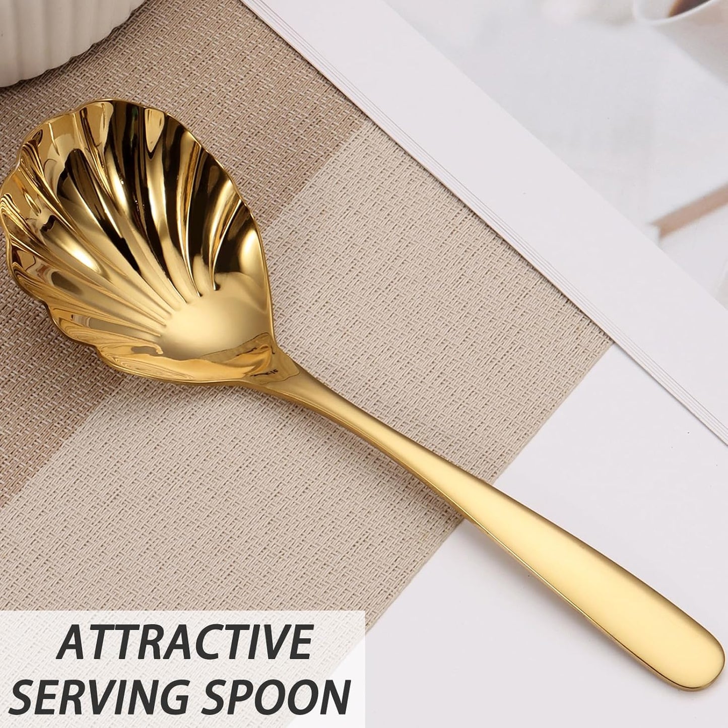Large Serving Spoon, Stainless Steel Catering Serving Utensils for Party Buffet Dinner Banquet Cooking Kitchen Basics,Dishwasher Safe(Gold)