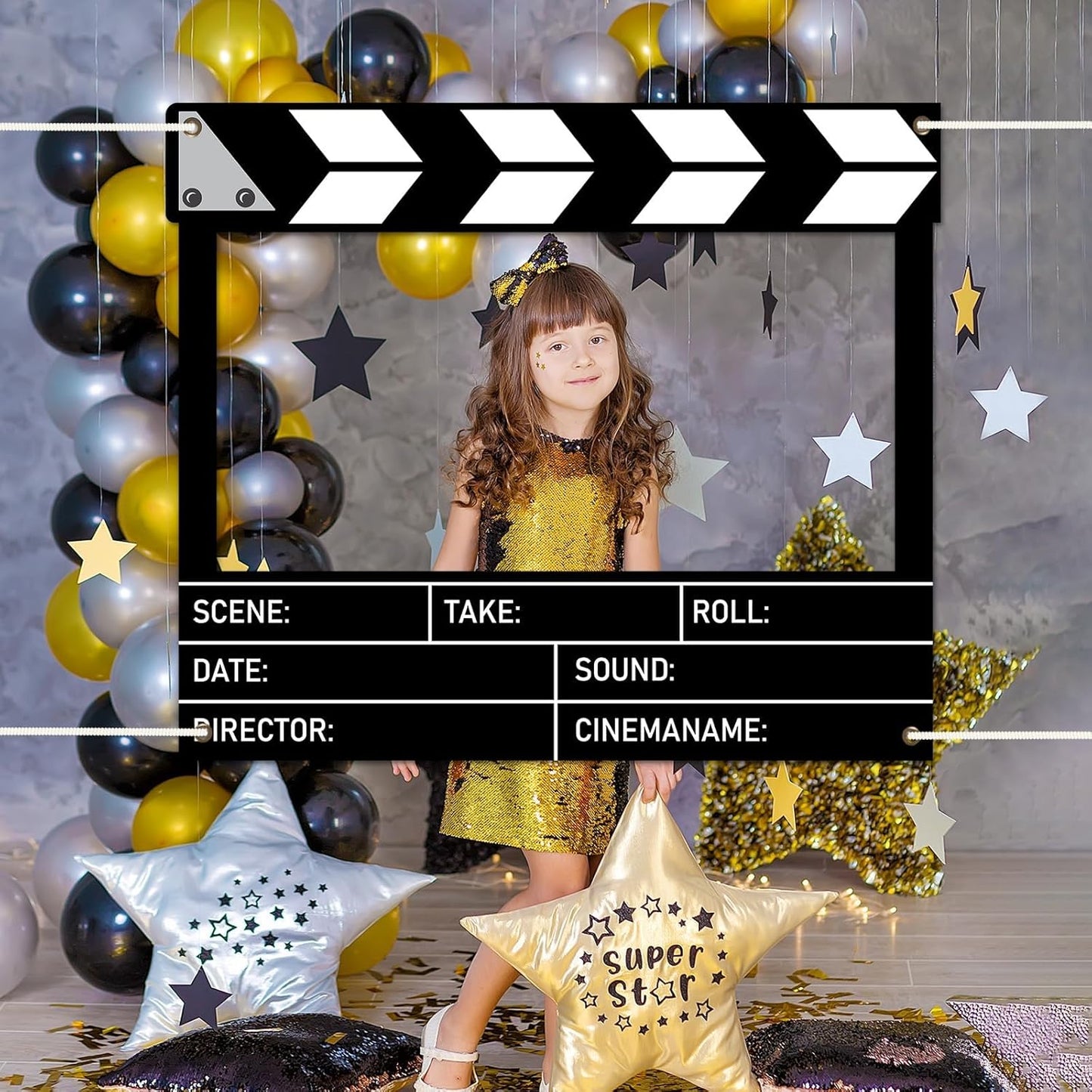 Fabric Movie Night Large Photo Booth Props 39 x 59 Inch Movie Theater Picture Selfie Frame Cinema Photo Frame Background Banner Backdrop for Family Holiday Birthday Baby Shower Party Supplies