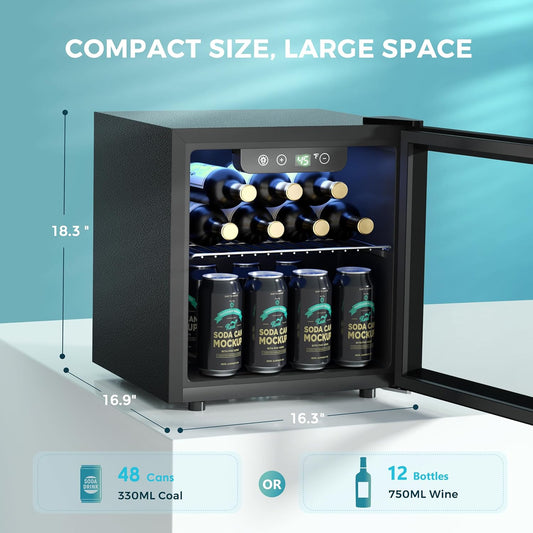 EUHOMY 4.5 Cu.ft Beverage Refrigerator and Cooler, 145 Can Mini fridge with Glass Door for Soda Beer Wine, Small Drink Dispenser with Digital Adjustable Thermostat for Home Office Bar