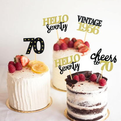 24 Pcs Glitter 70th Birthday Cupcake Toppers for Celebrating 70th Birthday Party Decorations for Seventy Years Old Birthday Party Supplies (Rose Gold2)