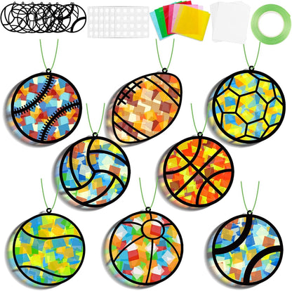 QOUBAI 32 Sets Stars Suncatchers Craft Back to School DIY Stained Glass Window Patriotic 4th of July Paper Craft Home School Classroom Decor Kid Birthday Gift Creative Art Activity Game - Colors B