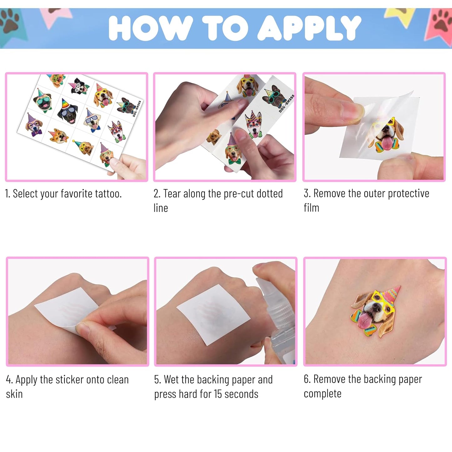 96PCS Dog Party Temporary Tattoos Stickers for Kids – Pre-Cut, Waterproof & Skin-Safe | Cute Puppy Theme 1st 2nd Birthday Supplies, Party Favors, Decorations (Normal)