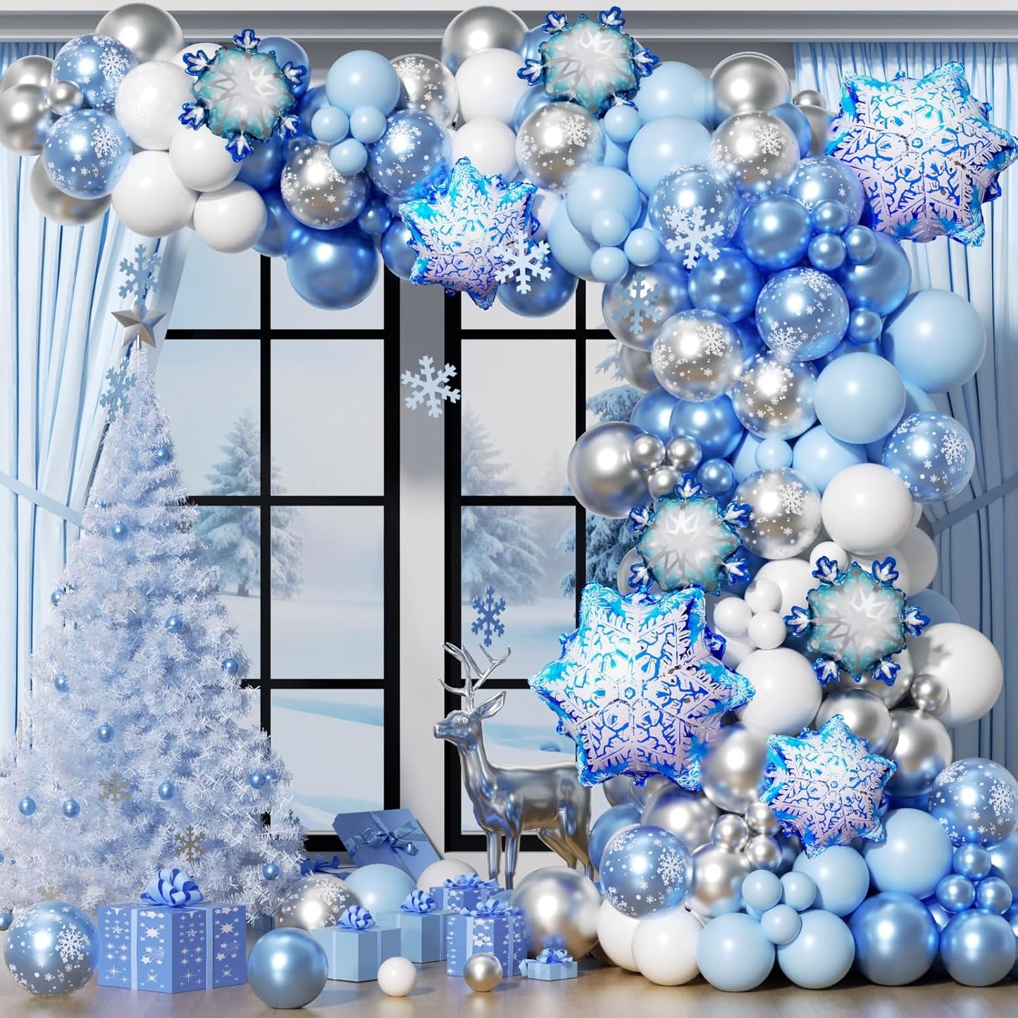 153Pcs Black and Silver White Balloon Garland Arch Kit with Stars, 22 18 12 10 5 inch Disco Ball Balloons Black White Metallic Silver Confetti Balloon for Birthday Graduation Party Decorations