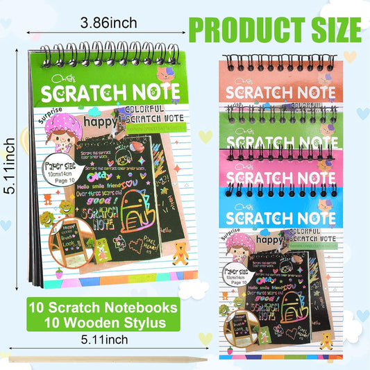 Blcculi 10 Pack Rainbow Scratch Notebooks,Scratch Note Pads,Rainbow Scratch Notes with Wooden Stylus,Scratch Art for Party Favors Arts and Crafts Activity