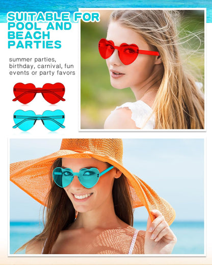 Frienda 20 Pairs Heart Shaped Sunglasses Rimless Candy Color Glasses for Women Men Party Favor