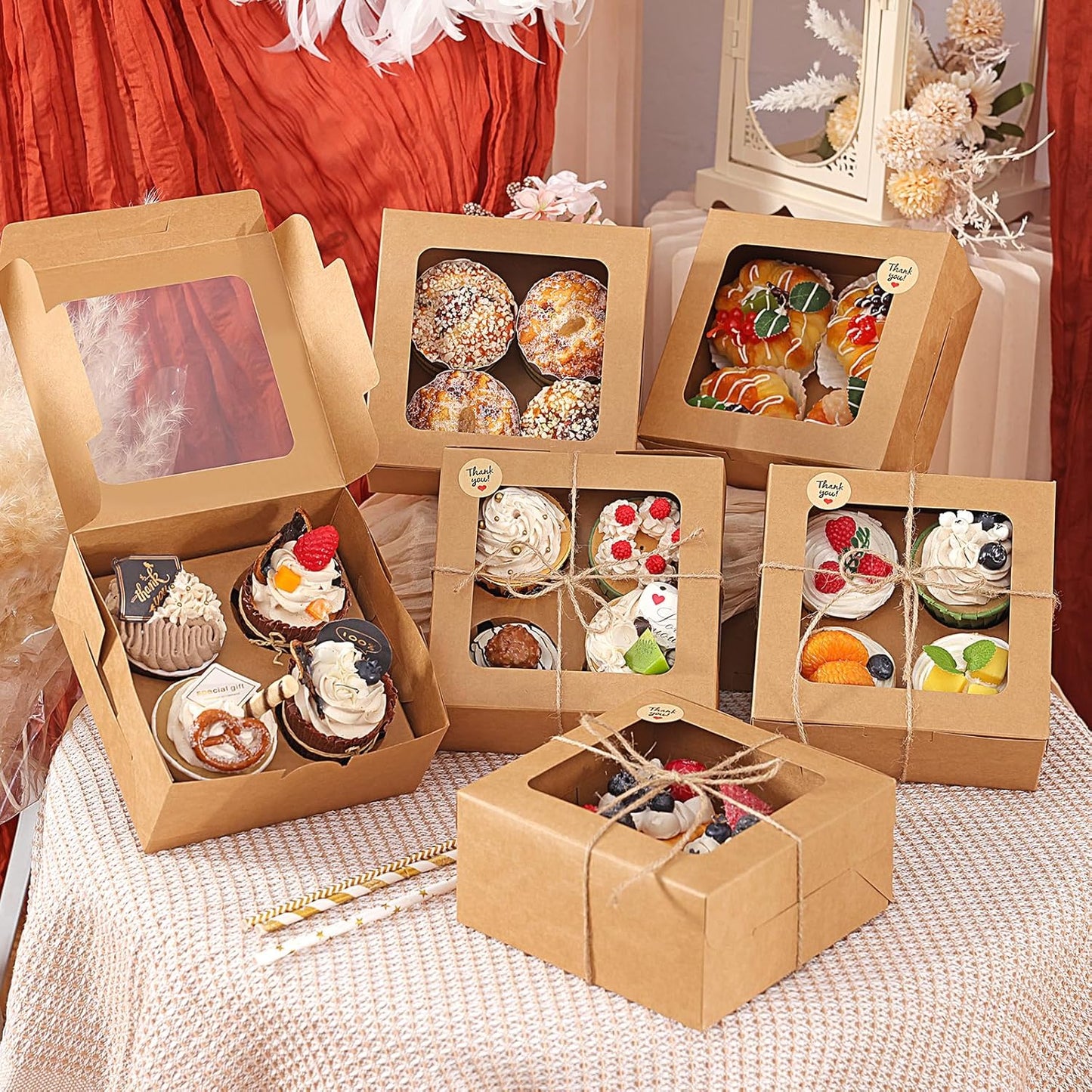 TOMNK 20pcs Cupcake Boxes, Cupcake Boxes 12 Count, 13x10x3.5 Inch White Containers Bakery Holders with Windows and Inserts to Fit Muffins, Cookies