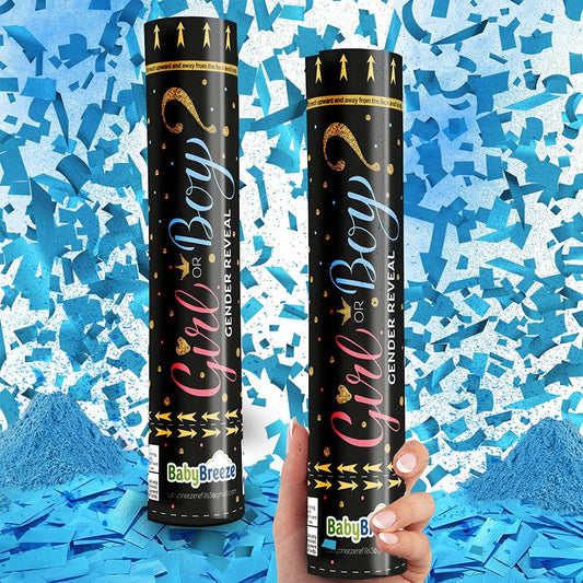 Gender Reveal Confetti Powder Cannon - Biodegradable Blue & Pink Poppers for Baby Shower Party Decorations - He or She What Will it Bee - 2 Pink Sticks