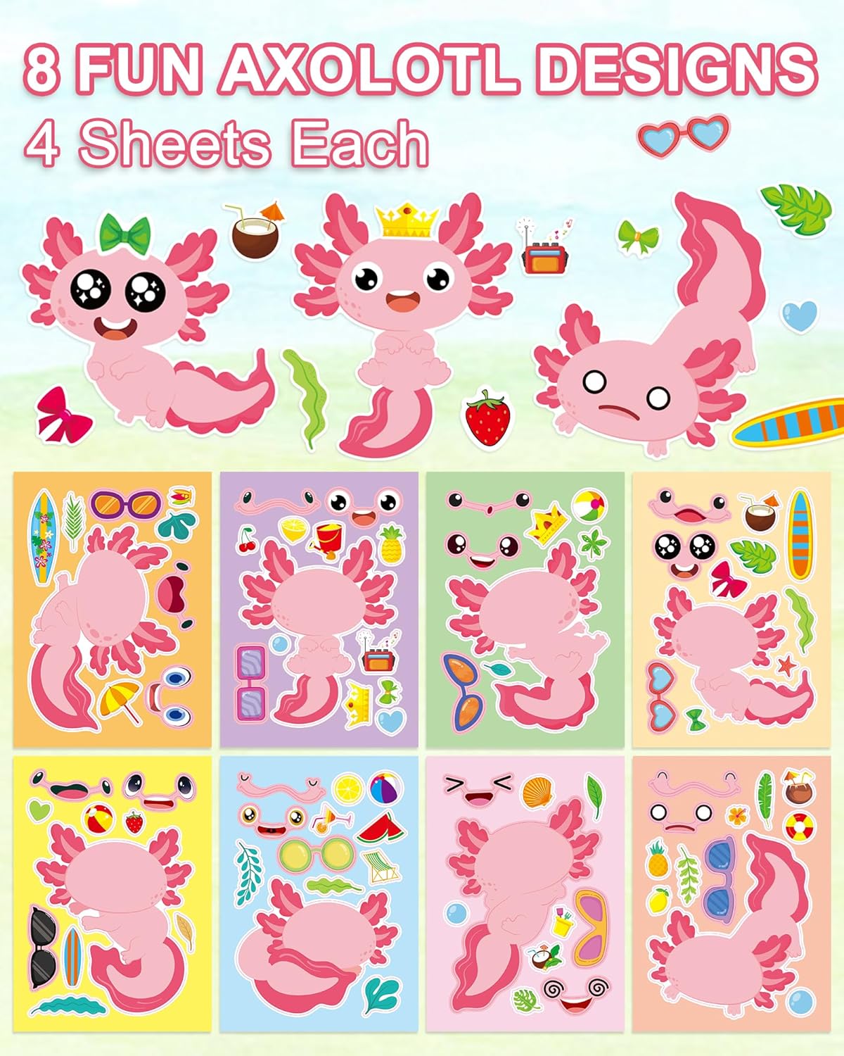Aowplc 36 Pcs Make-A-Face Sticker Sheets Kids Party Favors Mix and Match Stickers with Dinosaurs, Mermaids, Unicorns, Horses, Farm & Sea Animals for Parties, Birthdays, Classroom Activities & Crafts
