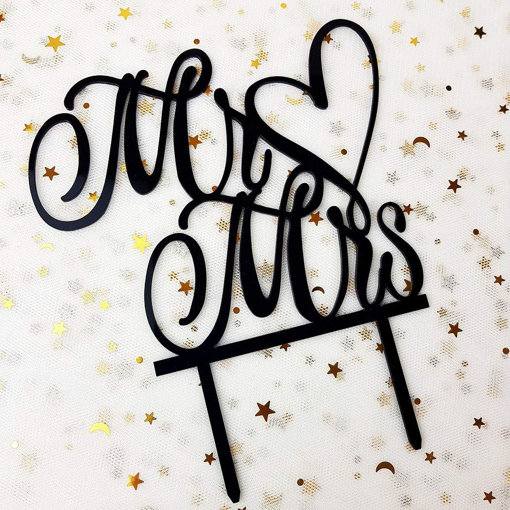 Mr and Mrs Cake Topper, Bride and Groom Sign Wedding, Engagement Cake Toppers Decorations (Mirror Gold Acrylic)