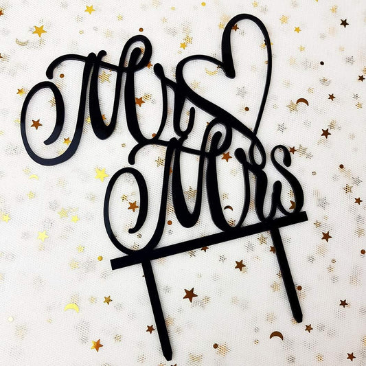 Mr and Mrs Cake Topper, Bride and Groom Sign Wedding, Engagement Cake Toppers Decorations (Mirror Gold Acrylic)