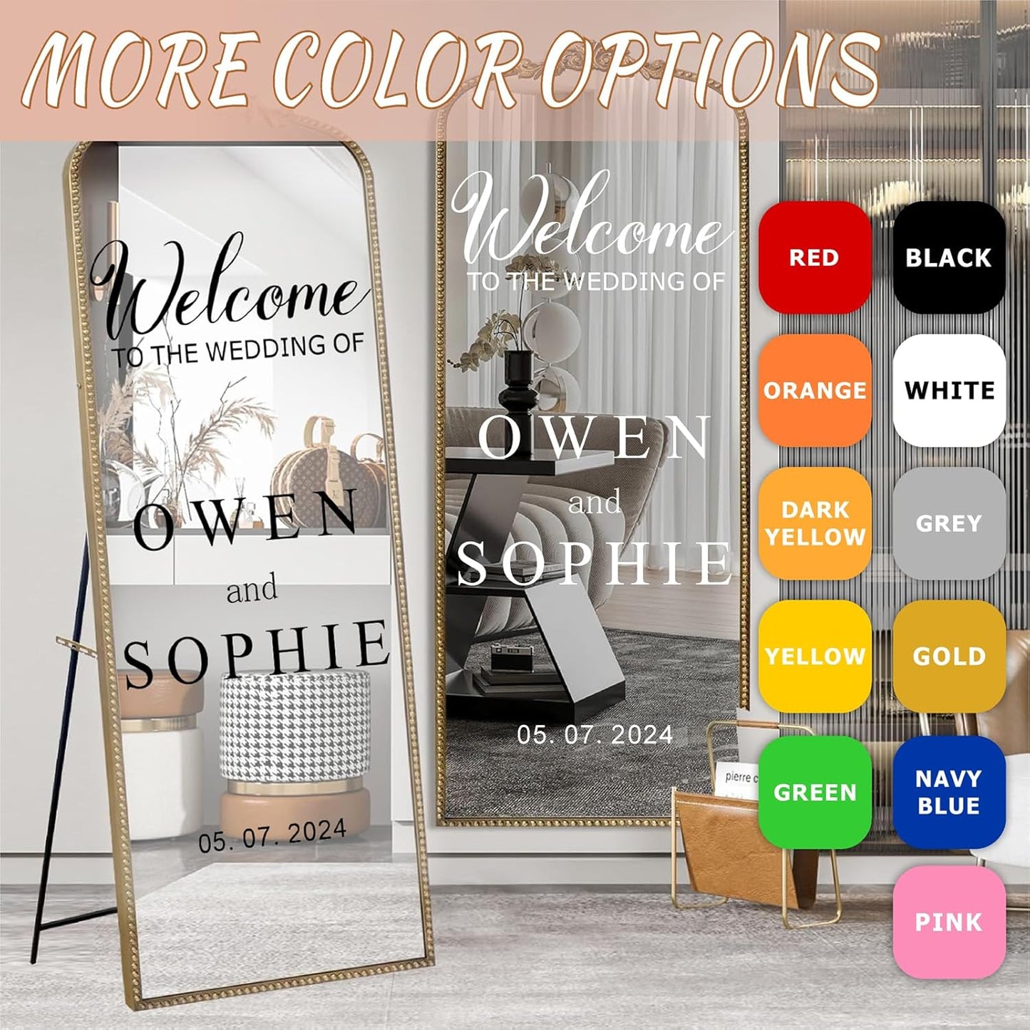 Custom Name Welcome to Our Wedding Signs Personalized Wedding Mirror Decals Selfie Mirror Decal for Wedding Entry Reception Display Golden Date Marriage DIY Vinyl Lettering Welcome Party Decoration