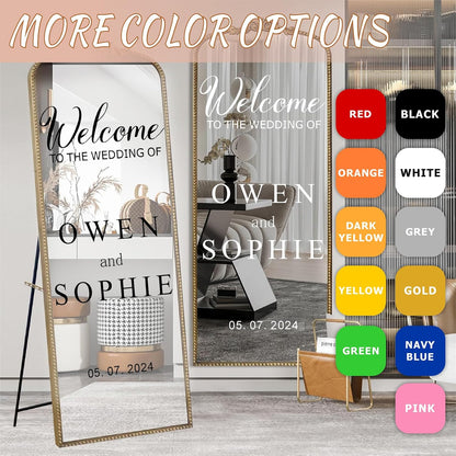 Custom Name Welcome to Our Wedding Signs Personalized Wedding Mirror Decals Selfie Mirror Decal for Wedding Entry Reception Display Golden Date Marriage DIY Vinyl Lettering Welcome Party Decoration