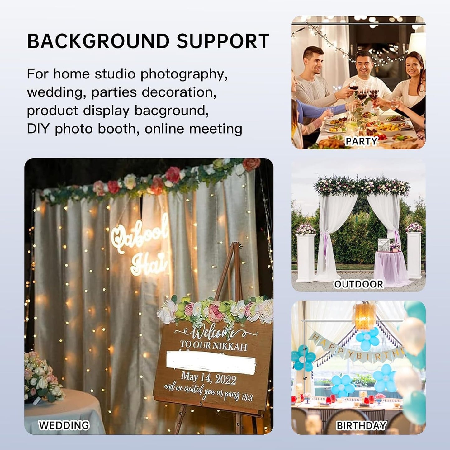 BEIYANG 6.5x6.5 FT Backdrop Stand, Adjustable Photo Background Stand Support kit with Carry Bag for Parties, Decoration, Wedding, Photo Video Studio Shooting