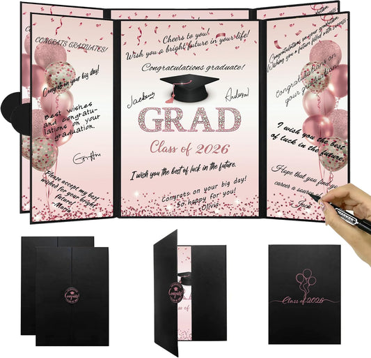 DARUNAXY Rose Gold Graduation Party Decorations, Class of 2026 Congratulations Graduates Alternative Signature Guest Book for Girls Women Happy Graduation Gifts Congrats Grad Party Signing Card Board