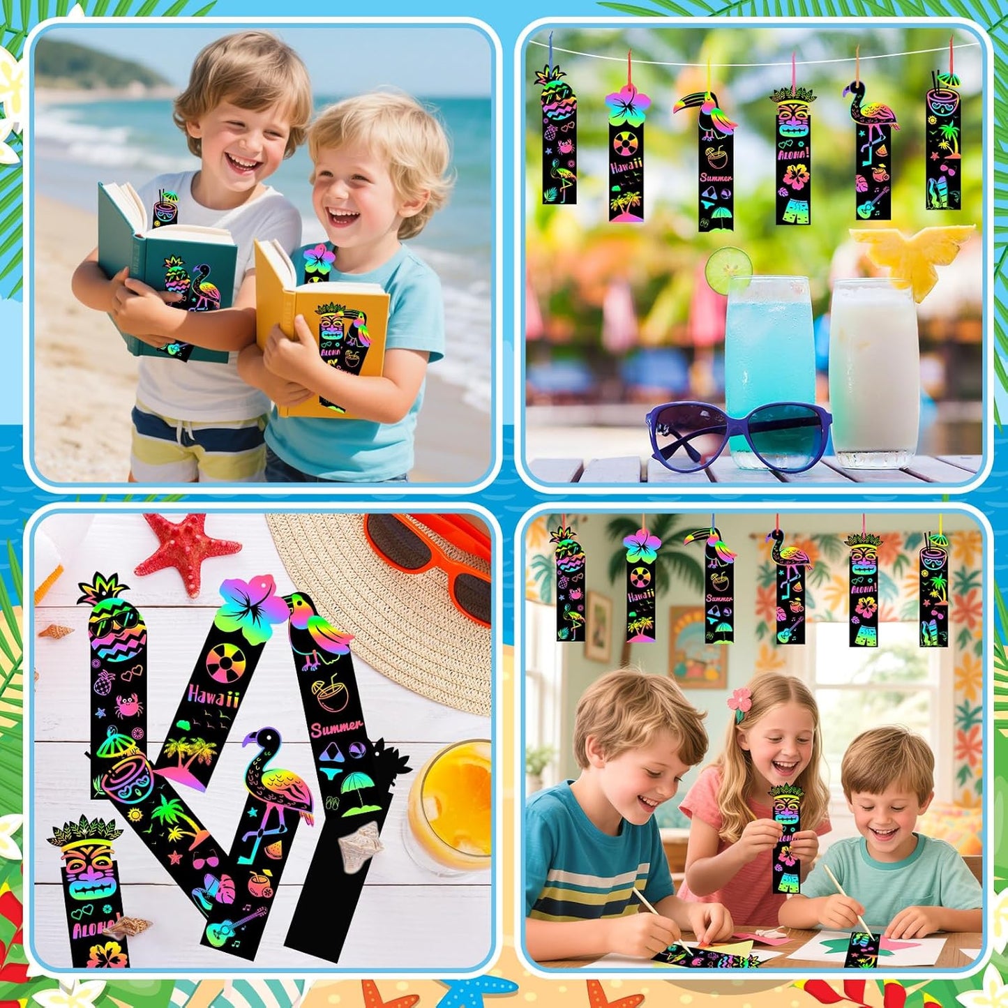 JUNEBRUSHS 30Pcs Ocean Crafts, Rainbow Magic Ocean Animals Scratch Bookmarks Under The Sea Party Favors Games for Activities Summer Arts and Crafts