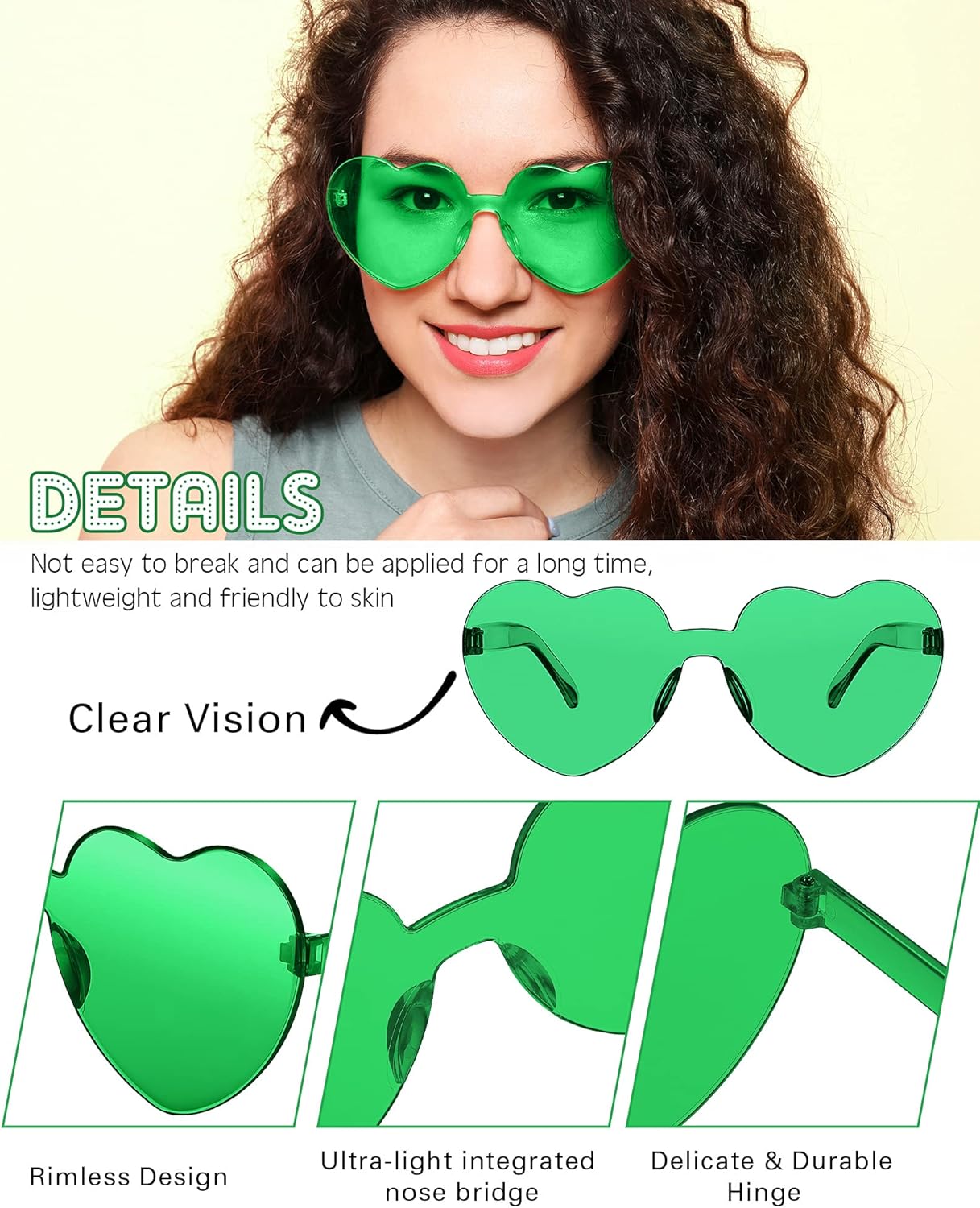 Photect 12 Pair Heart Shaped Sunglasses Neon Color Transparent Heart Glasses for Women Party Favor