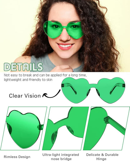 Photect 12 Pair Heart Shaped Sunglasses Neon Color Transparent Heart Glasses for Women Party Favor