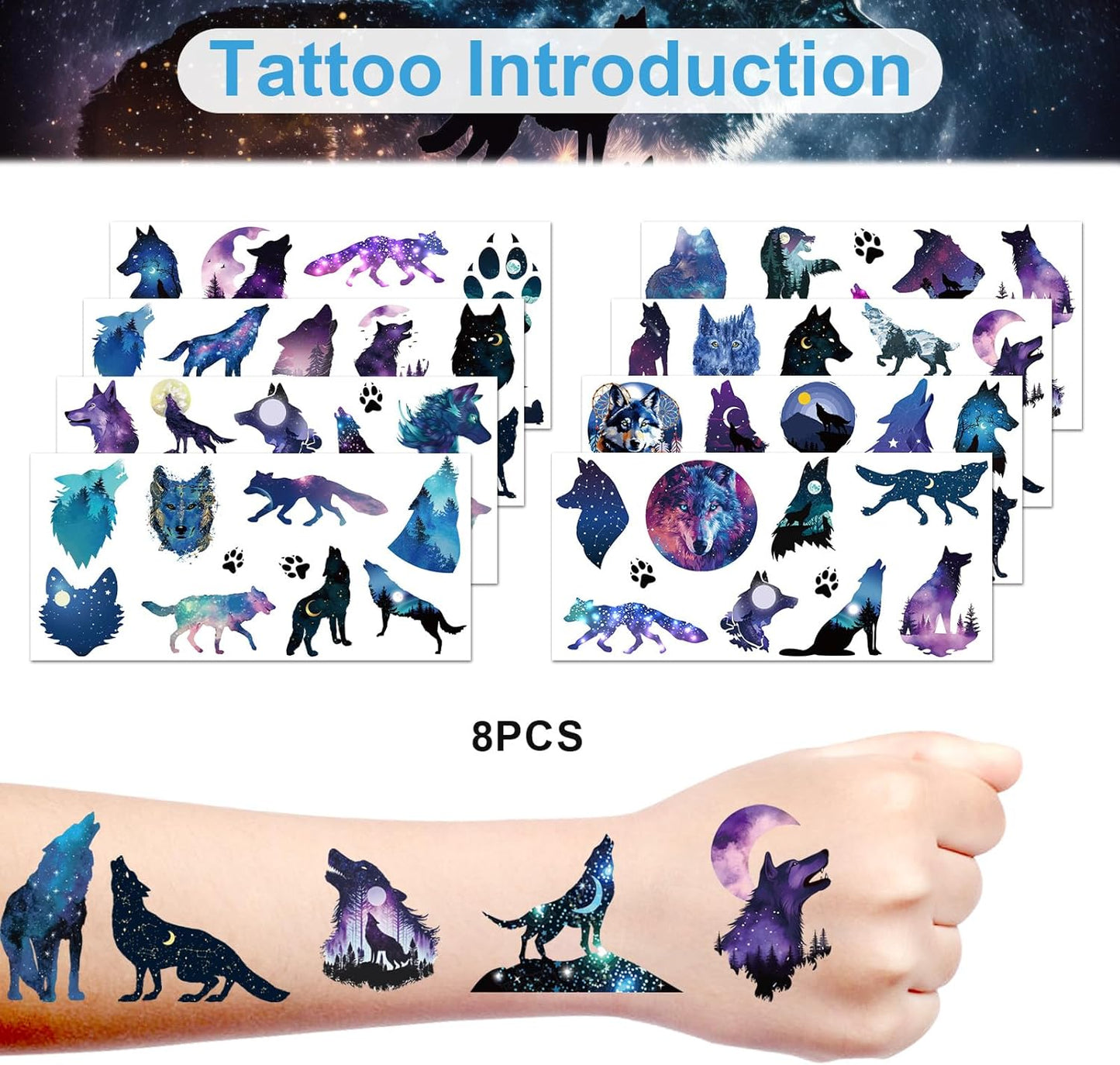 Wolf Party Favors Supplies, 32PCS Slap Bracelets 8PCS Temporary Tattoos Sticker, Wolf and Moon Birthday Party Baby Shower Decorations for Kids