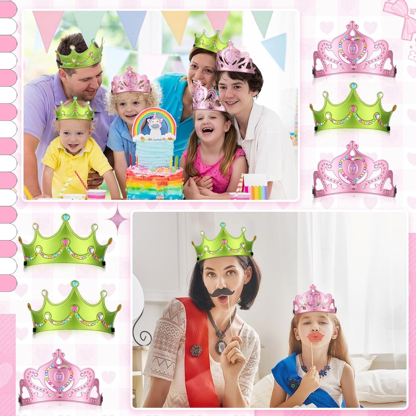 Yaomiao 44 Pcs Birthday Foam Crowns for Kids Princess Tiaras King Hat Bulk Diamond Sticker Kits for Crown Party Supplies