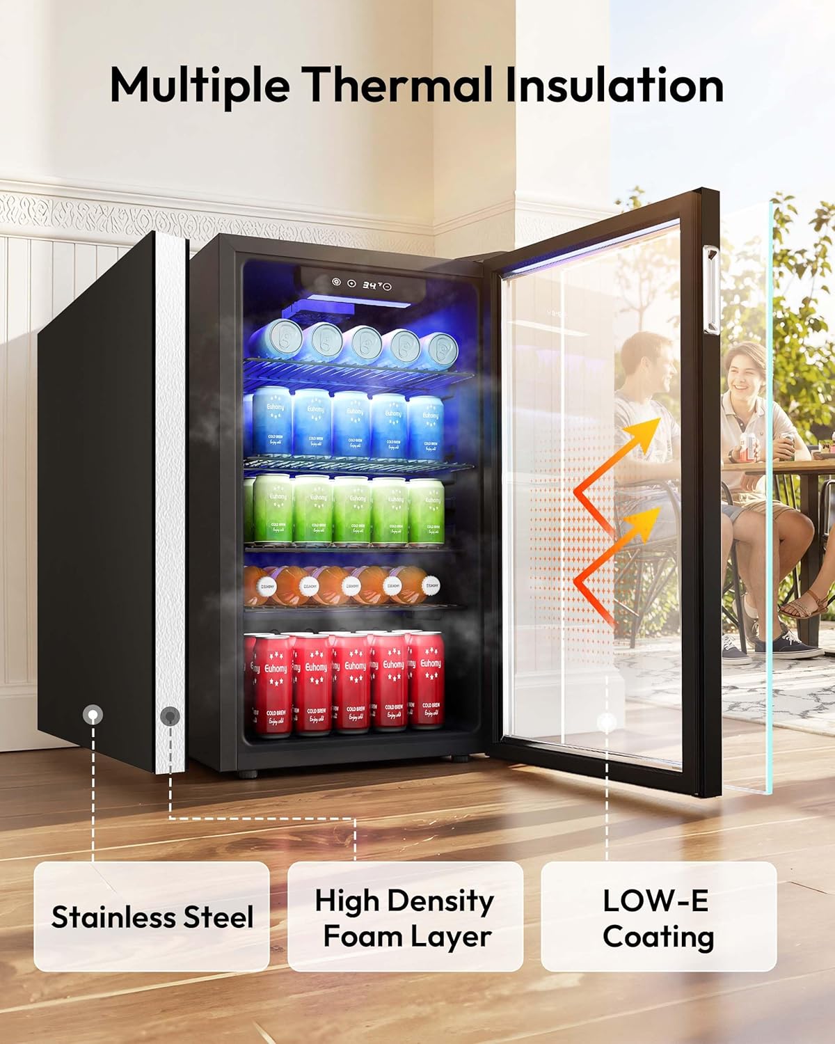 EUHOMY 4.5 Cu.ft Beverage Refrigerator and Cooler, 145 Can Mini fridge with Glass Door for Soda Beer Wine, Small Drink Dispenser with Digital Adjustable Thermostat for Home Office Bar