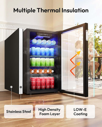 EUHOMY 4.5 Cu.ft Beverage Refrigerator and Cooler, 145 Can Mini fridge with Glass Door for Soda Beer Wine, Small Drink Dispenser with Digital Adjustable Thermostat for Home Office Bar