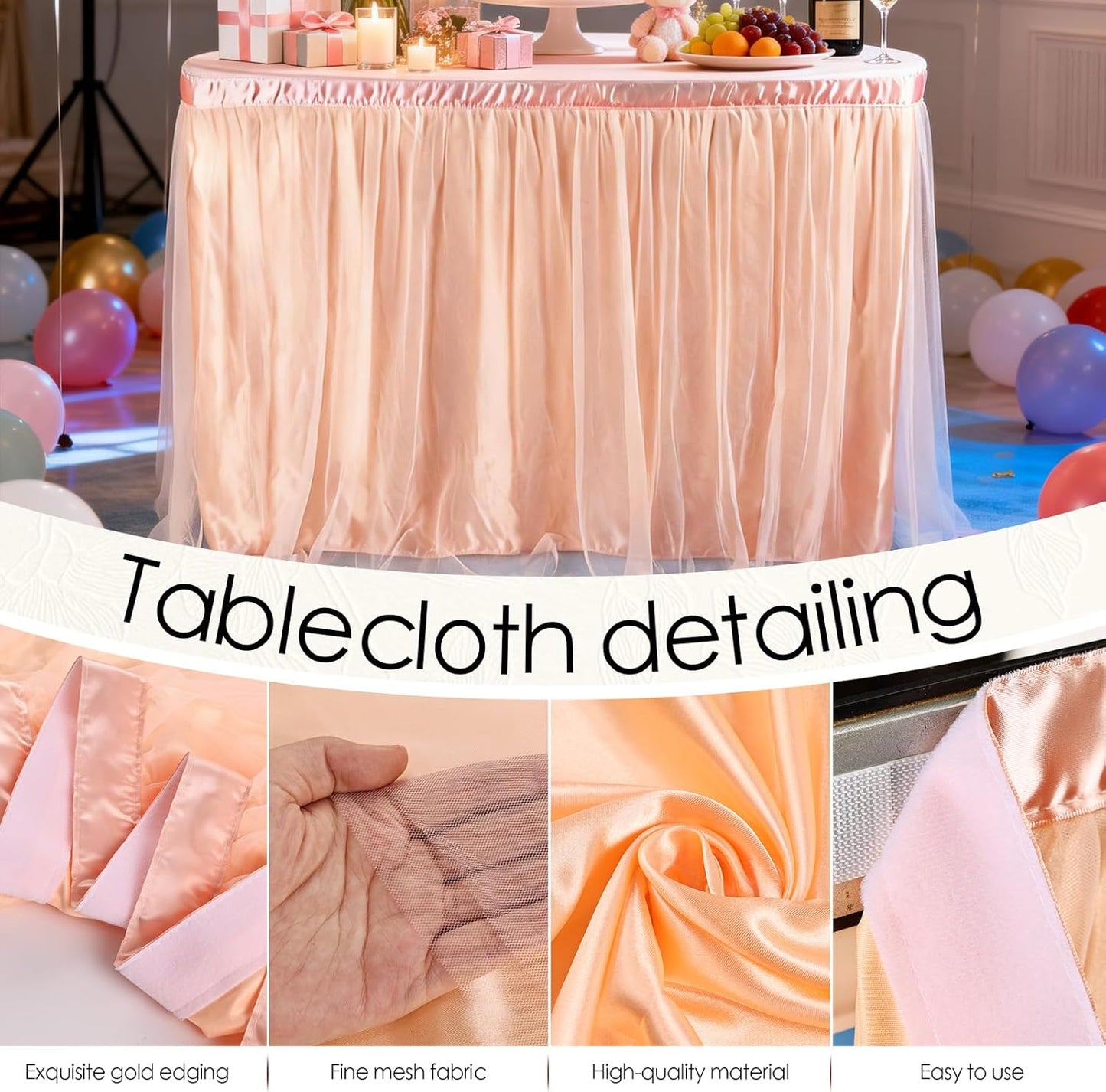 THARAHT Tulle Table Skirt 6FT 180CM Long for Rectangle Tables Round Tables Ruffle Desk Skirt for Princess Girls Birthday Party Cake Dessert Decorations Table Skirt