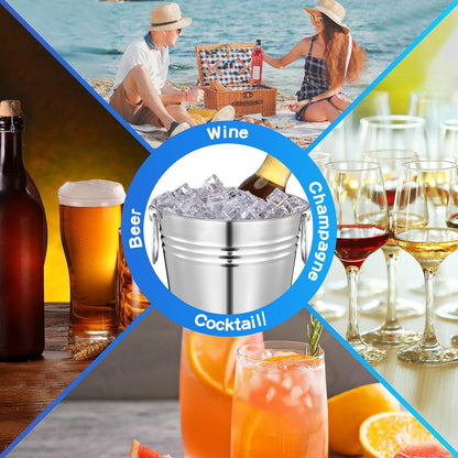 Mumufy 6 Pcs 3.3 Qt / 3 L Champagne Ice Buckets Stainless Steel Ice Bucket with Handles,Drink and Wine Chiller Great for Home Bar Club Party Supplies, Chilling Champagne and Sparkling Wine (Silver)