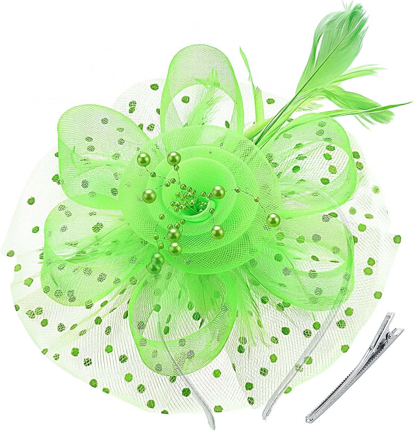 DRESHOW Fascinators Hat Flower Mesh Ribbons Feathers on a Headband and a Clip Tea Party Headwear for Girls and Women - Colors A