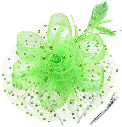 DRESHOW Fascinators Hat Flower Mesh Ribbons Feathers on a Headband and a Clip Tea Party Headwear for Girls and Women - Colors A