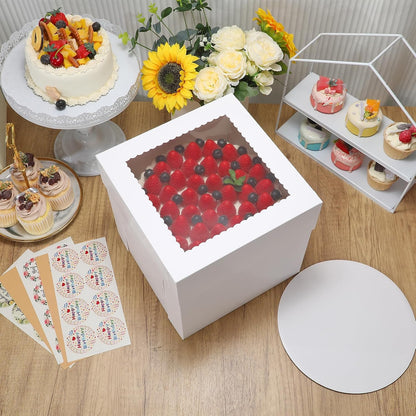 COTOPHER 50 Pcs Cake Boxes 8 Inch, 8x8x5 Inches Cake Containers (25 Boxes & 25 Boards), White Bakery Boxes with Windown for Cookies, Desserts, Cupcake, Pastries, Birthday, Wedding, Mother's Day